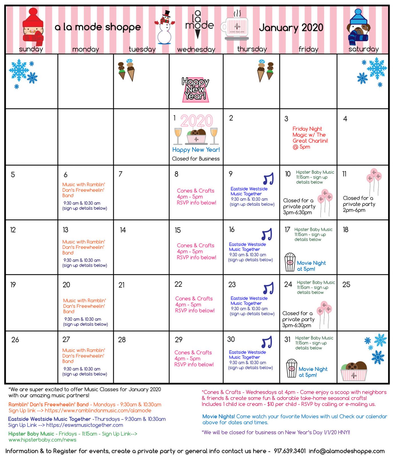 January 2020 Events Calendar - a la mode shoppe