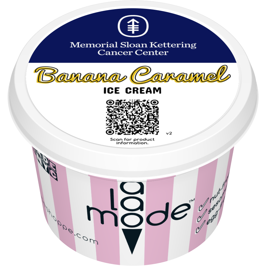 Image of an A La Mode branded 3oz Ice Cream cup. The flavor is Banana Caramel.