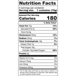 Nutritional Facts panel for A La Mode 3oz Cups 4pk Box.