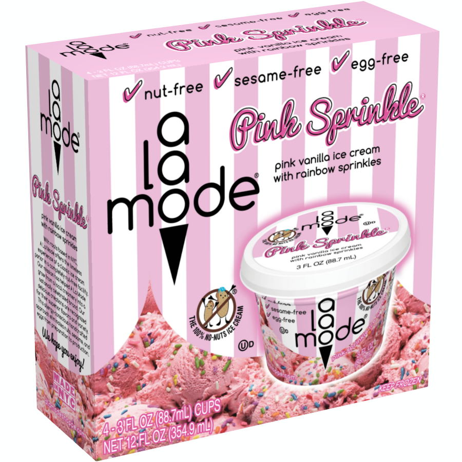 Image of A La Mode ice cream 3 fl oz Cup 4pk Box. The flavor is Pink Sprinkle.